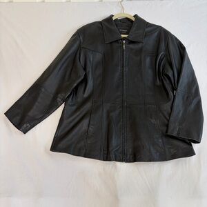 Vintage 90s Y2K Oversized Black Leather Zip Up Jacket XL Classic Statement Coat